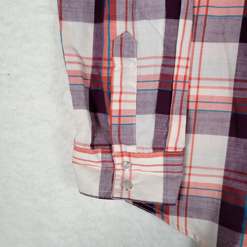 Wrangler Retro Mens XL Plaid Western Snap Shirt Purple Orange Cotton Blend - Picture 3 of 15